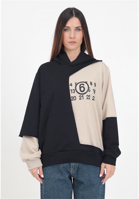 Black and beige hooded sweatshirt for women and girls characterized by Numerique print MAISON MARGIELA | M60679MM02XM6C27
